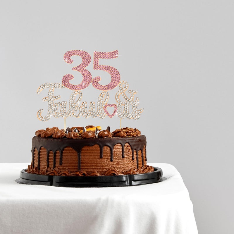 LASKYER 35 & Fabulous Gold & Pink Rhinestone Cake Topper - Happy 35th Birthday Cheers to 35 Years Old Bday Party Metal Sparkly Food Centerpieces Topper Decorations Keepsake. - Image 4